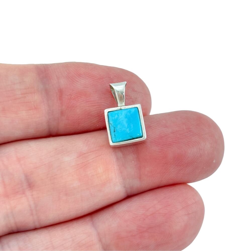 Vintage Sterling Silver 925 Turquoise Square Pendant
